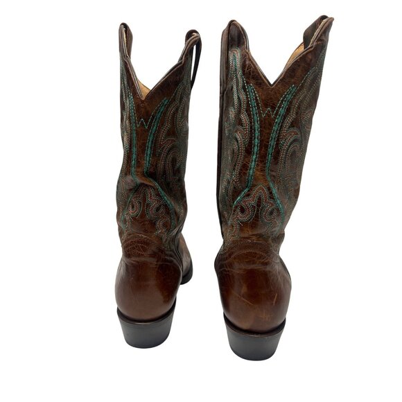 JB Dillon Vintage Brown & Teal Leather Cowboy Western Boots - Picture 5 of 9